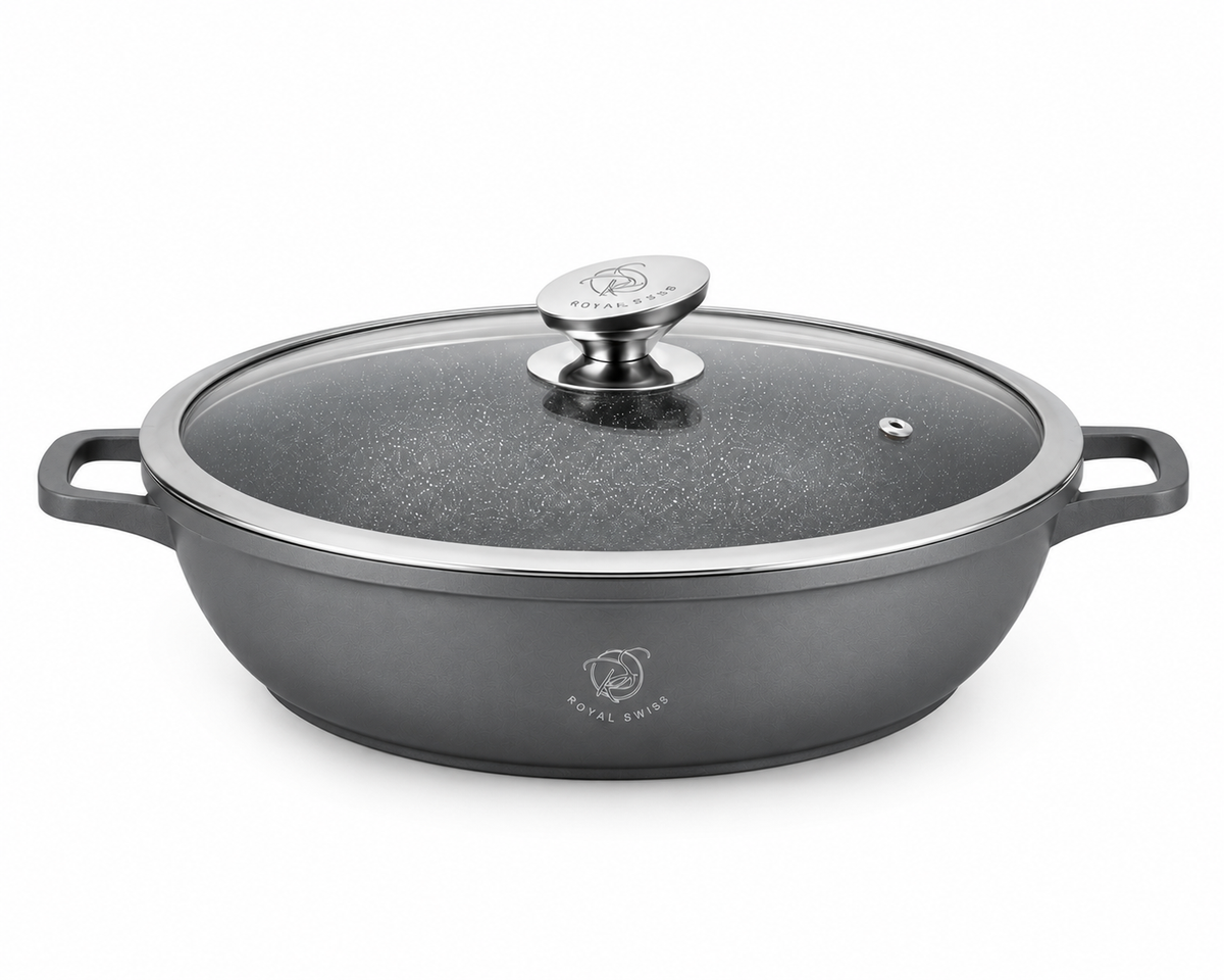 🔥 Cacerola Baja Royal Swiss de Gran Capacidad | Apta para Inducción 🧲🍳