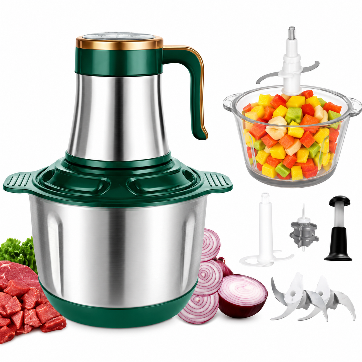 🔥 Picadora Eléctrica Swiss Line 1200W | Procesador de Alimentos con Bol de Acero y Vidrio 3L 🔥