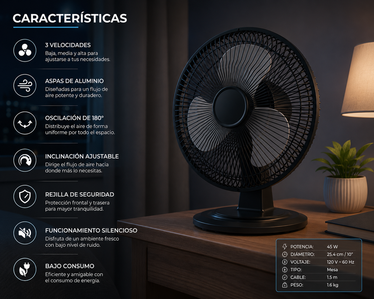 🔥 Ventilador de Sobremesa Maxell Power | Compacto, Potente y Silencioso 🔥 La solución perfecta para disfrutar de una brisa fresca y confortable en cualquier momento del día. 🌬️✨