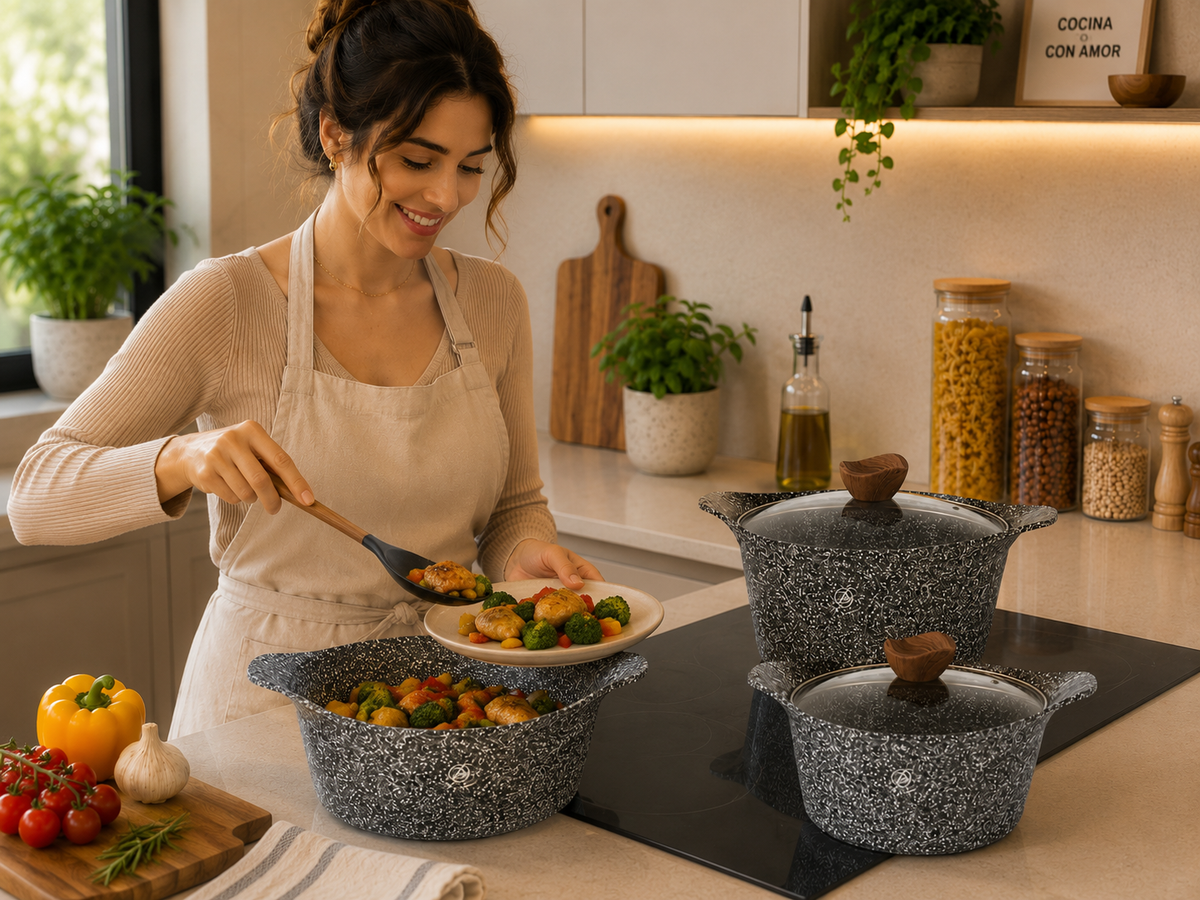 🔥 Set de Cocina Royal Swiss 6 Piezas Antiadherente Efecto Mármol