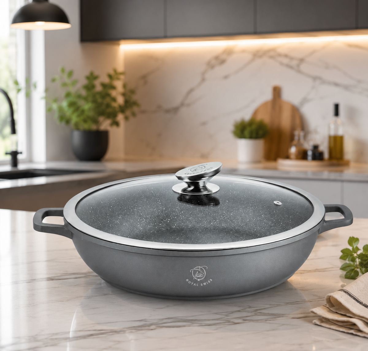 🔥 Cacerola Baja Royal Swiss de Gran Capacidad | Apta para Inducción 🧲🍳