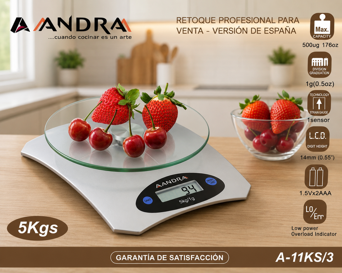 ⚖️ Báscula Digital de Cocina ANDRA A-11KS/3 | Precisión Profesional 5 Kg