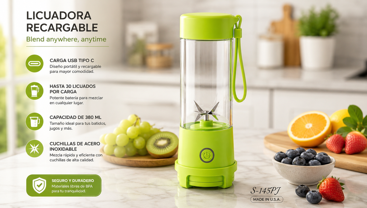🔥 Licuadora Portátil Recargable SPARK 380 ml | USB-C, Compacta y Potente 🔥  Disfruta de bebidas frescas y saludables en cualquier momento y lugar. 🥤✨