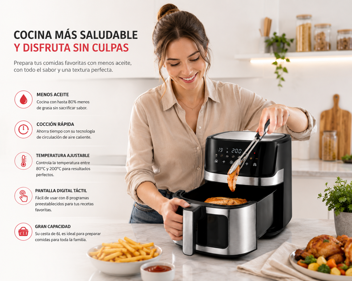 🔥 Freidora de Aire Digital 6,5L con Ventana de Visualización | Cocina Saludable Sin Aceite 🔥  La forma más fácil de disfrutar de comidas deliciosas, crujientes y saludables para toda la familia. 🍟✨