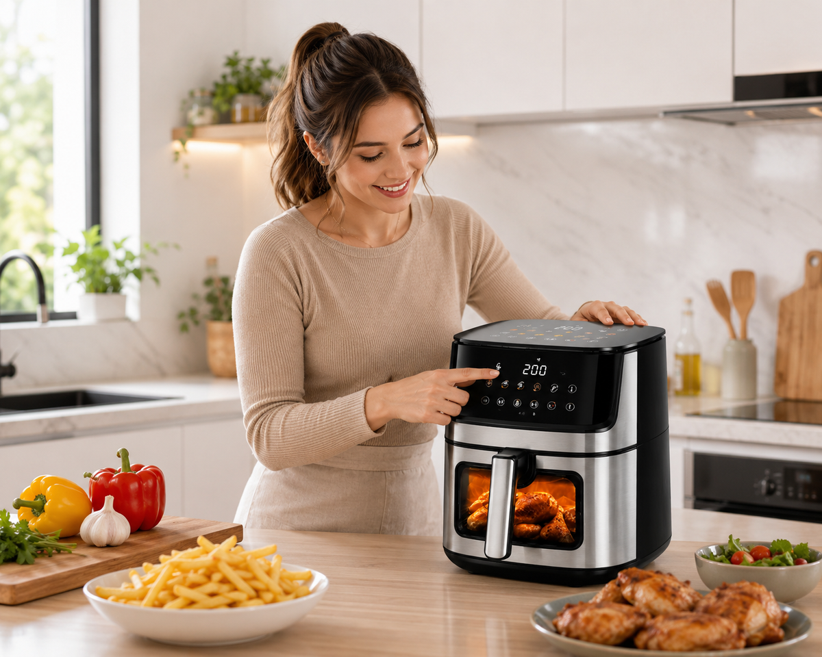 🔥 Freidora de Aire Royal Swiss XXL 8L | Ventana de Visualización y Panel Digital Táctil 🔥  Disfruta de comidas más saludables, crujientes y deliciosas para toda la familia con la comodidad de la tecnología Royal Swiss. 🍽️✨