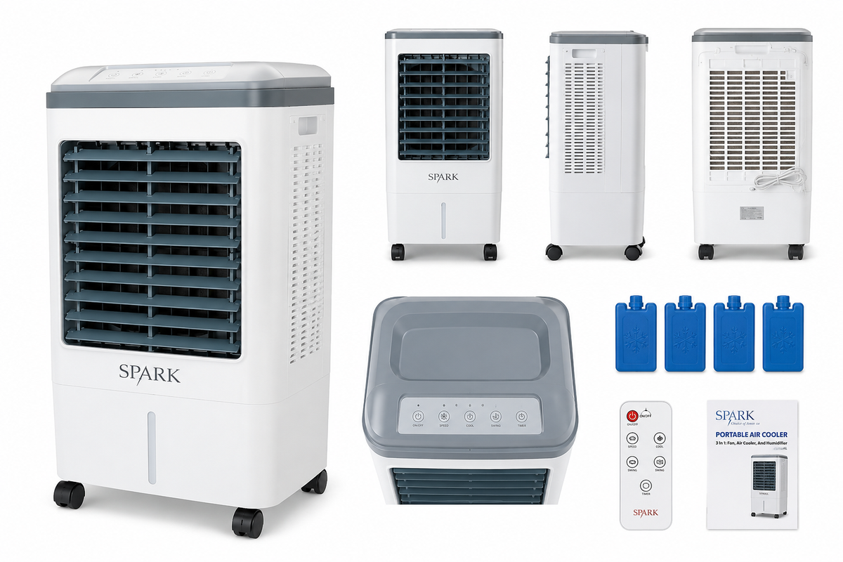 ❄️ Climatizador Portátil SPARK 3 en 1 | Enfría, Ventila y Humidifica | Bajo Consumo | Silencioso | 20L + Mando
