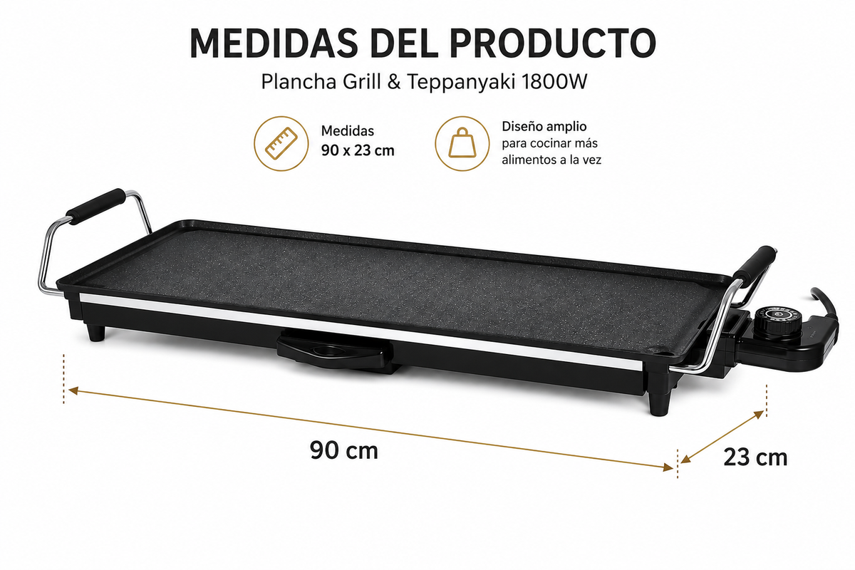 Plancha Grill & Teppanyaki Royal Swiss 1800W | Antiadherente | Disponible en 70 x 23 cm y 90 x 23 cm