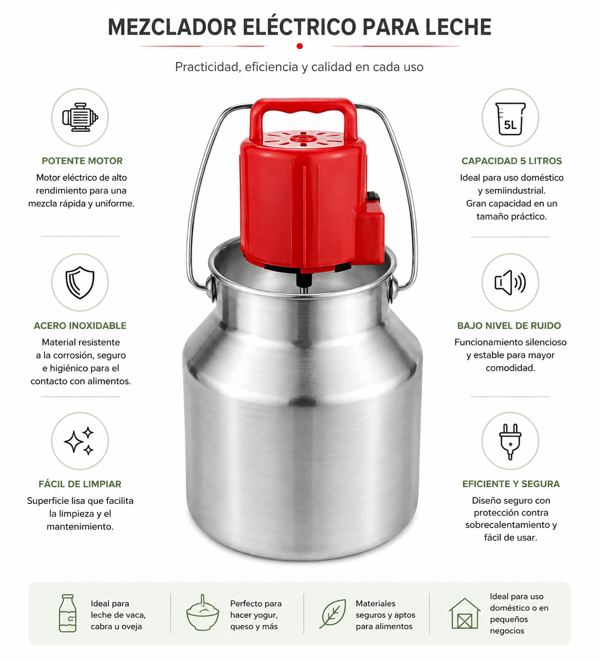 🔥 Mezclador de Leche Eléctrico de Acero Inoxidable | Potente, Práctico y Fácil de Usar 🔥  La solución perfecta para obtener mezclas homogéneas con rapidez, comodidad y resultados profesionales. 🥛✨