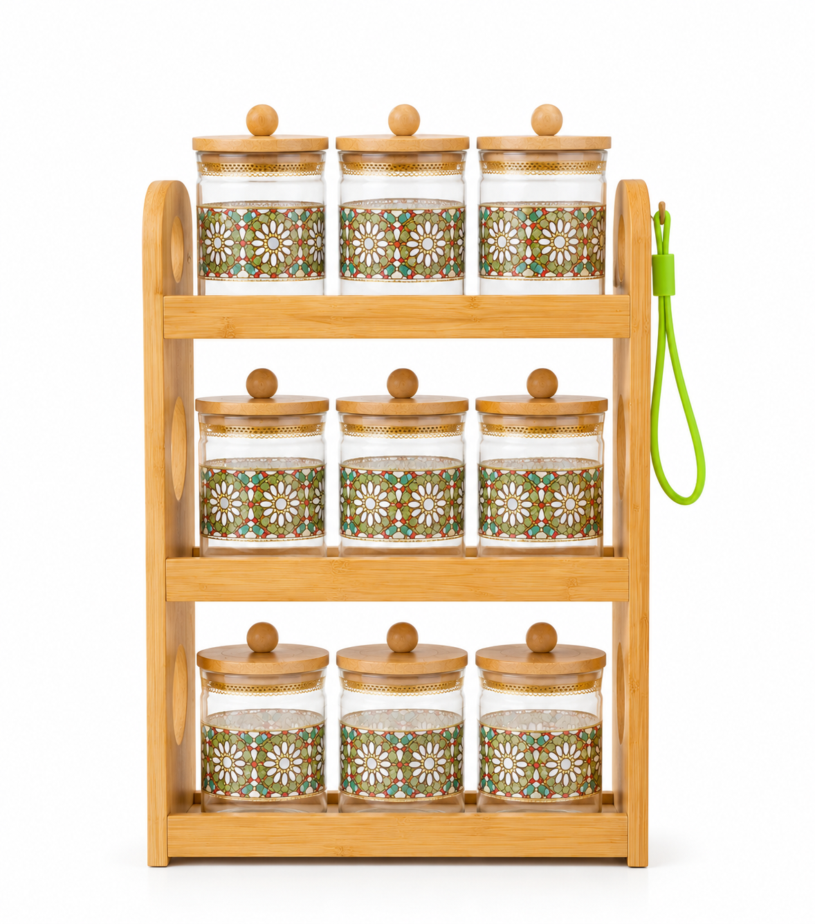 🔥 Set de Especieros Decorativos 9 Piezas | Frascos de Vidrio con Tapas de Bambú y Soporte Incluido 🔥  La combinación perfecta de organización, elegancia y funcionalidad para mantener tu cocina siempre impecable. 🌿✨🏡