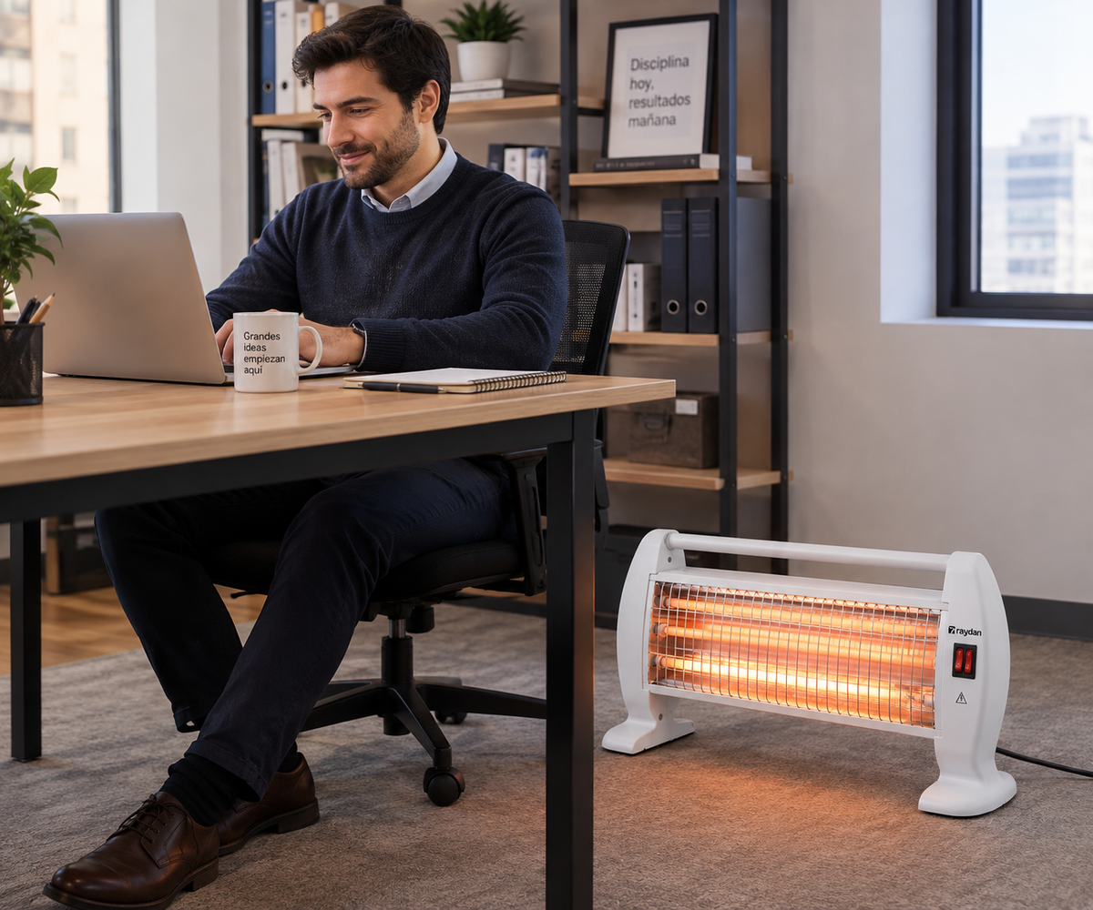 Estufa de Cuarzo Raydan 1200W – 3 Niveles de Calor, Rejilla de Seguridad y 3 Años de Garantía