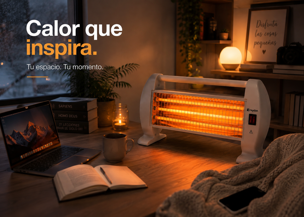 Estufa de Cuarzo Raydan 1200W – 3 Niveles de Calor, Rejilla de Seguridad y 3 Años de Garantía