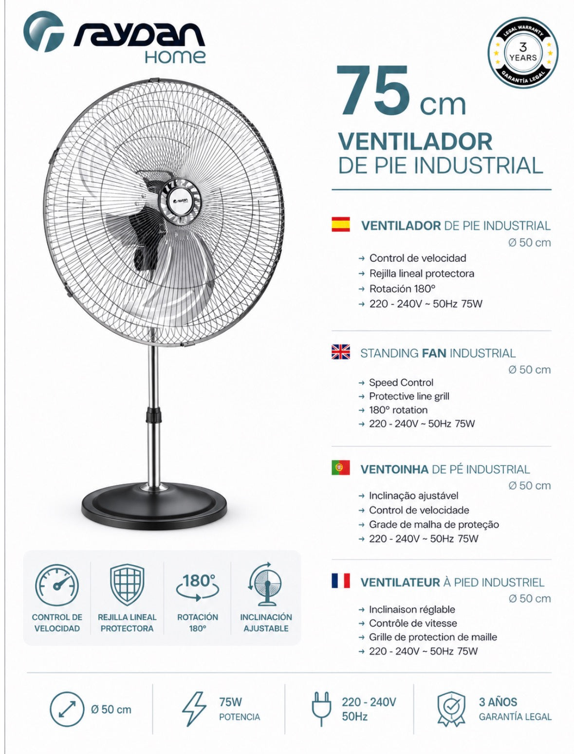 Ventilador de Pie Industrial Raydan